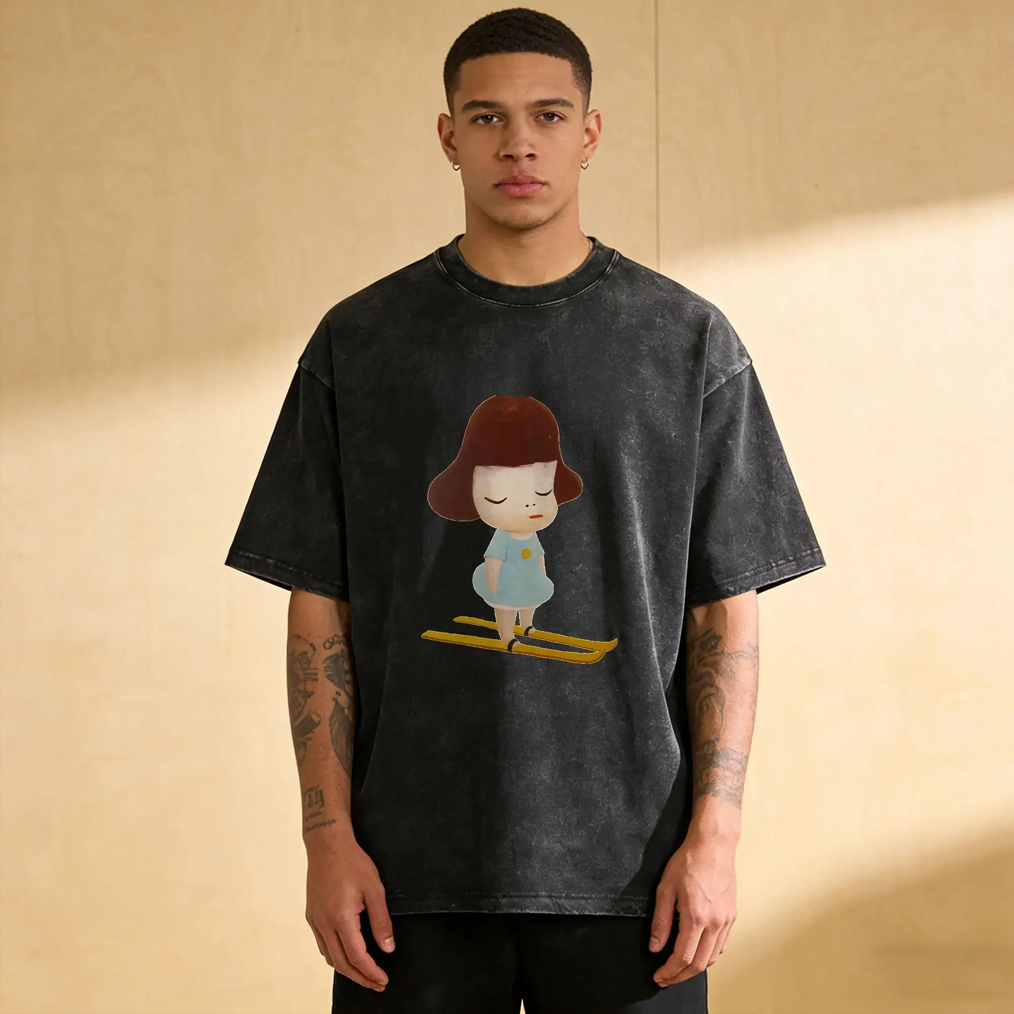 Y-Yoshitomo Nara T Shirt for Men Pure Cotton Humor T-Shirts Round Collar  Tees Short Sleeve Clothes Party
