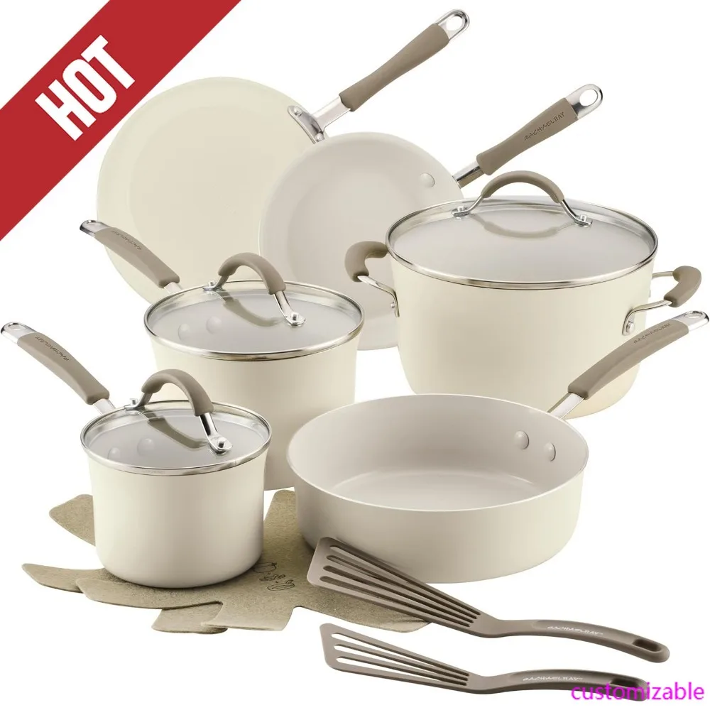 

HOT-Cucina Ceramic Nonstick Pots And Pans Set With Saucepans, Saute, Frying Pans, Stockpot, Lids, Pan Protectors, And Cooking Ut