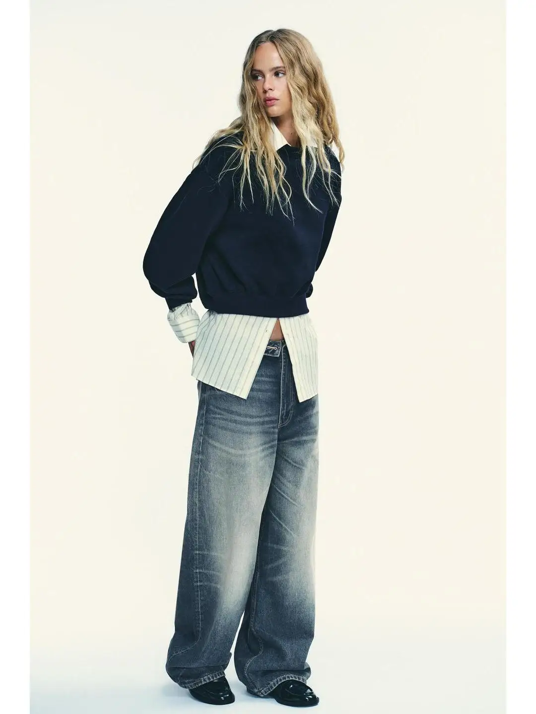 سترة فضفاضة مضلعة أساسية مستديرة Ne Long Sve Fce ملابس داخلية نسائية مقاس كبير لخريف 2025