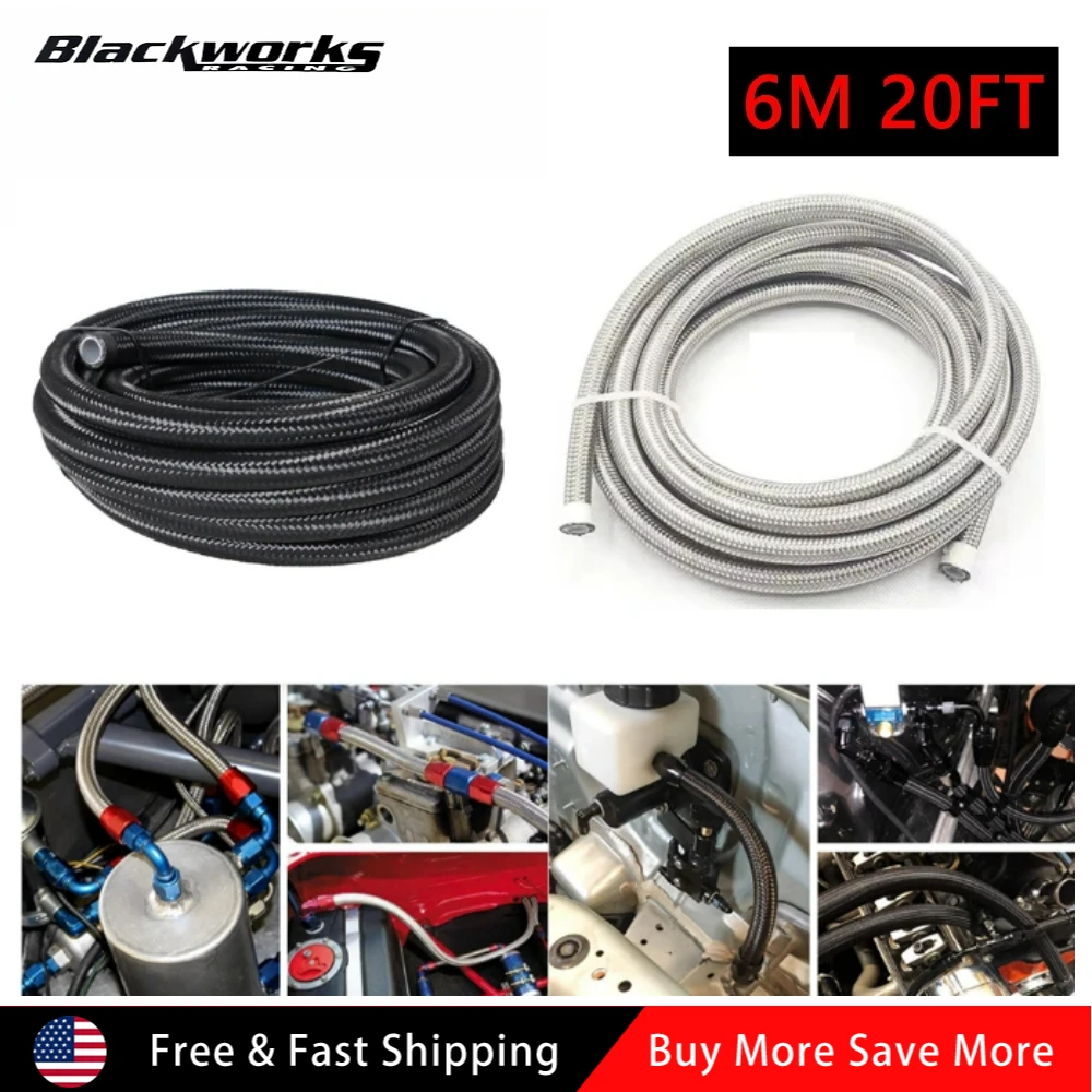 6m 20ft AN4-AN12 ptfe mangueira de corrida de aço inoxidável trançado mangueira de freio linha de óleo combustível refrigerador de óleo acessórios de tubulação de mangueira de carro
