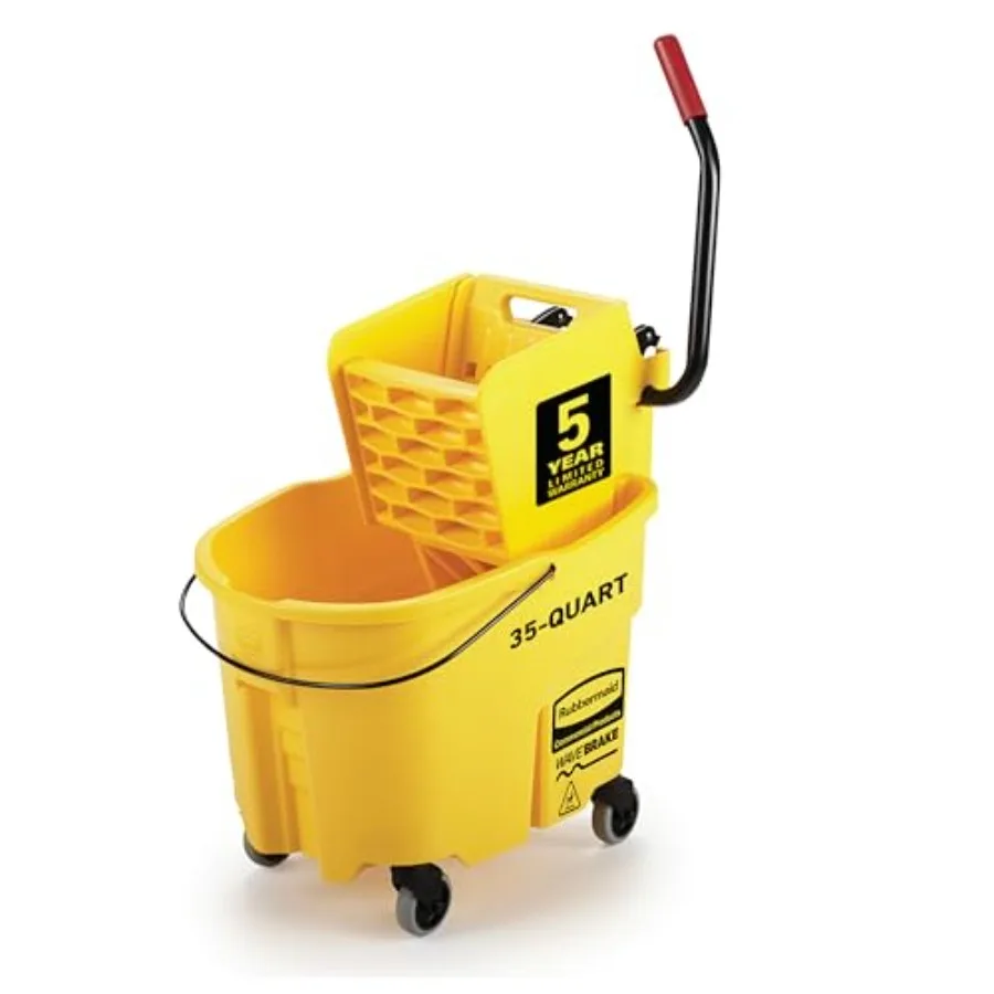 

WaveBrake 35 Qt. Side-Press Mop Bucket and Wringer Combo on Wheels Yellow for Professional Industrial Business Heavy-Duty Floor