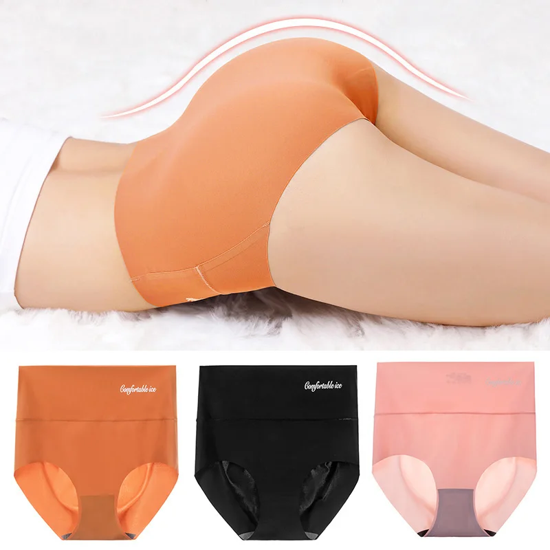 

1pcs Women Panties High Waist Underwear Lingerie Ice Silk Briefs Seamless Pants Girls Underpants Slimming Body Shaper Underwear