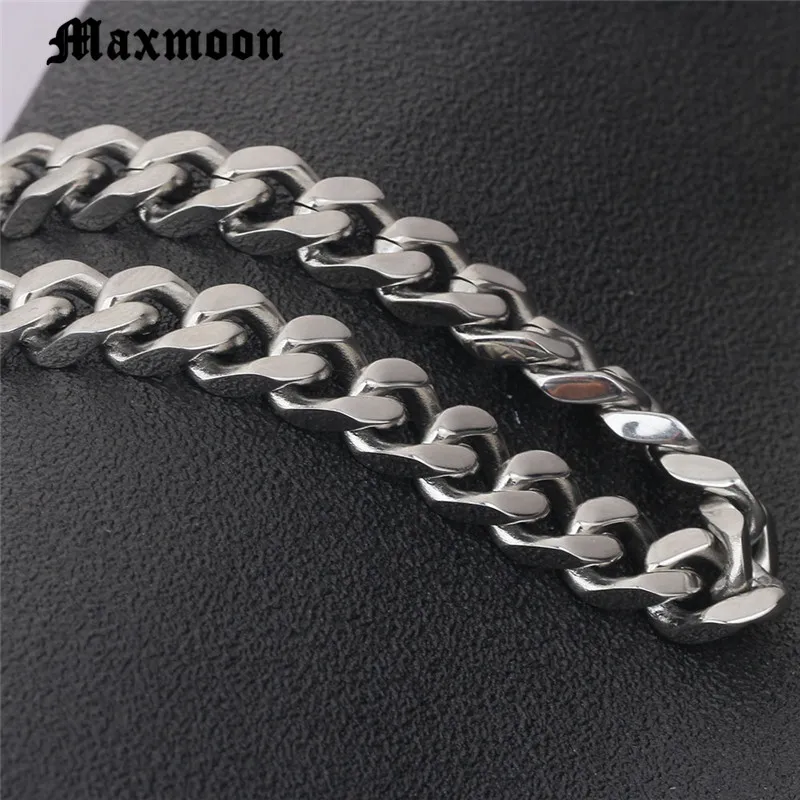 Maxmoon Mens Bracelet Chain Polished Stainless Steel Silver Color Black Gold Chains Bracelet for Men Cuban Link 3/4/6/71mm