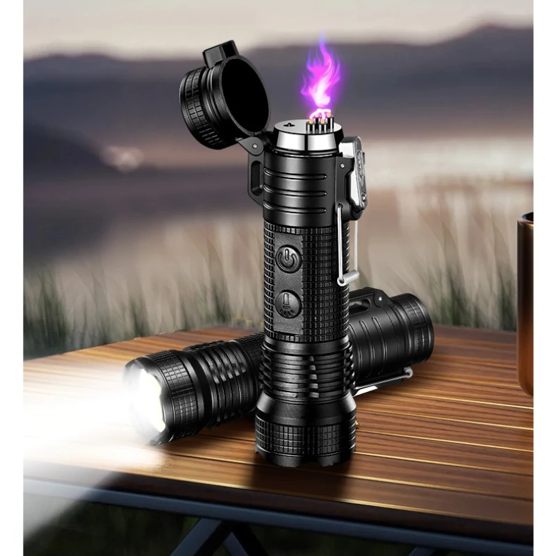 Outdoor Self-resistant and Waterproof with Flashlight Lighter Multi-function Three-speed Lighting Arc Creative Cigarette Lighter