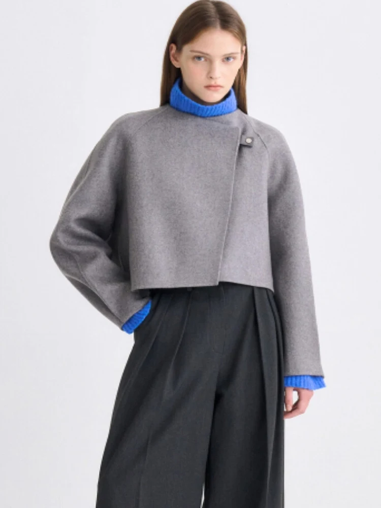 

Ele Korean Sle ort Woolen Coat round Ne Simple Net Version Autumn New Arrival Faionable Versatile Women's Jaet