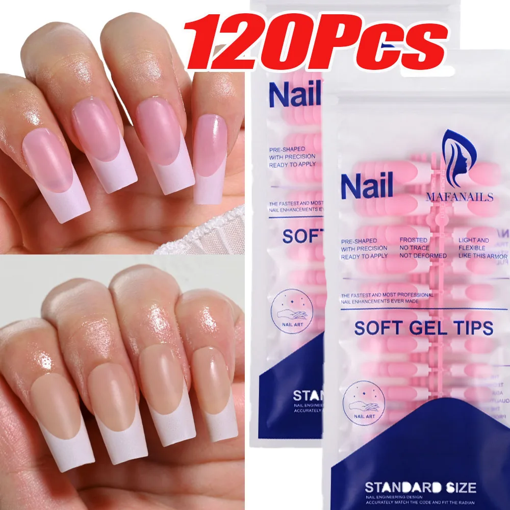 Mid-Long Francês Unhas Falsas, Matte Unhas Falsas, Nude Pink Nails, Cobertura Completa Dicas De Unhas, Artificiais Dicas-13, 1.95-2.5cm, 120Pcs por Saco