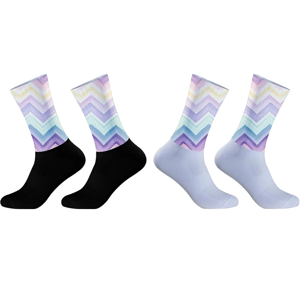 

​ Велосипедные носки с пастельными градиентными волнистыми полосками — красочные велосипедные носки с допамином для женщин и мужчин