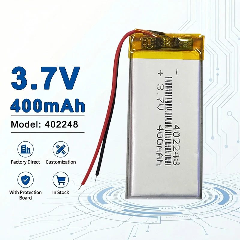 

Литий-полимерный аккумулятор 402248 3.7V 400mAh с надежной производительностью для Bluetooth-устройств и смарт-устройств 403035 403040