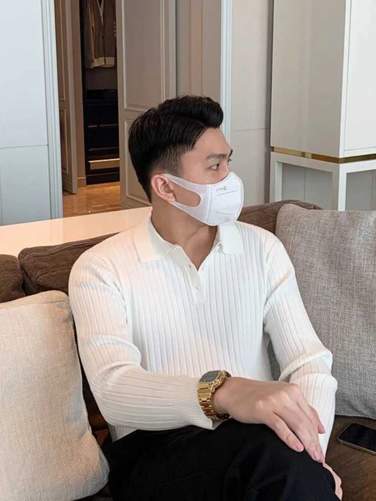 

American Sle Hard Man Knitted irt Muscle Men Tight Long Sve Fine Line Свитер Футболка Воротник Pit Stripe Шерстяная одежда...