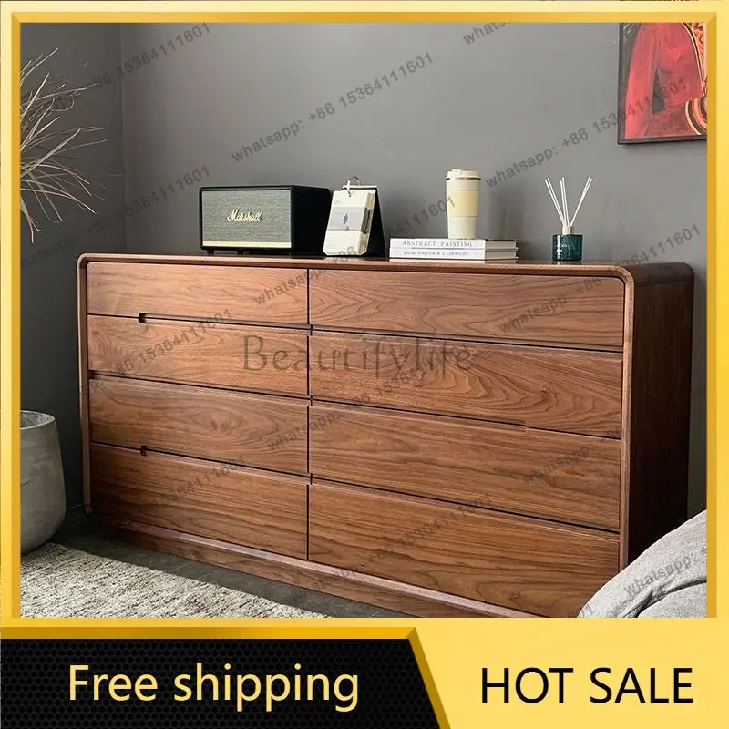 Factory Direct Sales North American Black Walnut Pure Solid Wood Storage Nordic Storage Side Drawer Cabinet