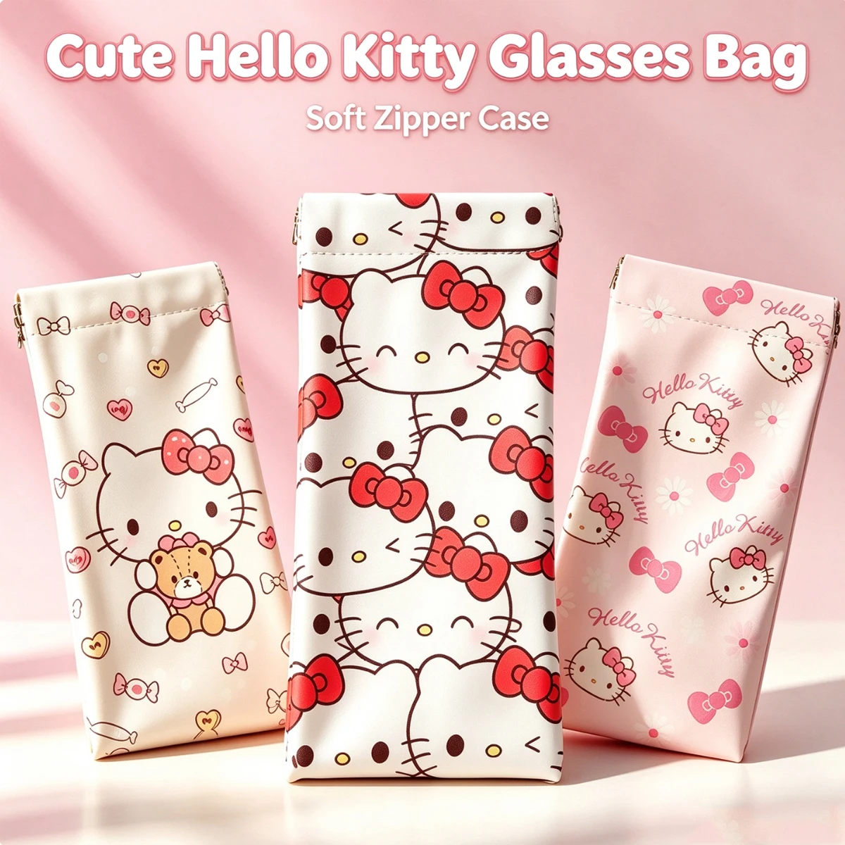 Hello Kitty Soft Eyewear Pouch / Squeeze-Top Case – Cute Sunglasses Holder – Girly Cartoon Style