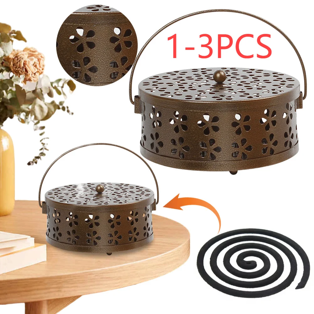 Mosquito Coils Holder Stainless Steel Mosquito Coil Box with Cover Round Mosquito Coil Tray Anti-Mosquito Supplies for Home