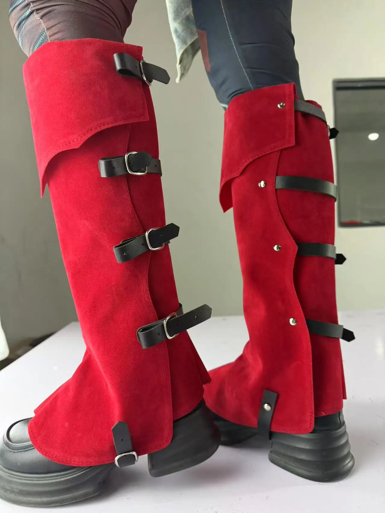 ハロウィン中世ブルーバイキングレギンス海賊ブーツロングブーツカバーコスプレブーツカバーラバー靴カバーロールプレイ機器