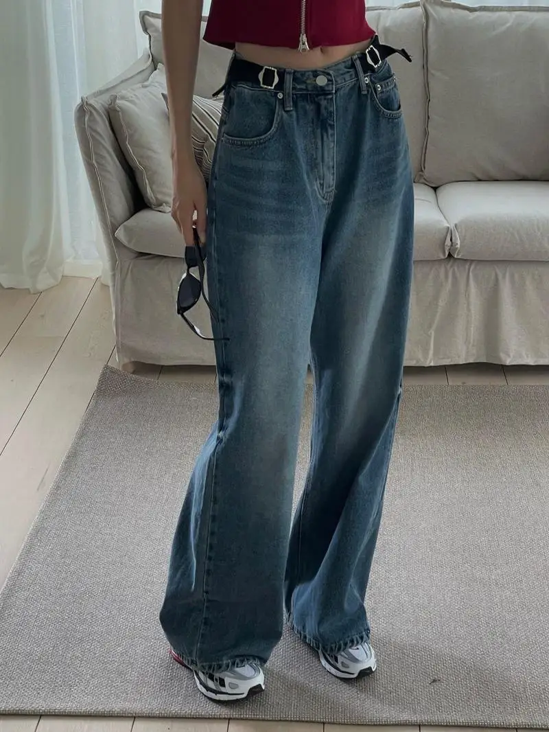 

Womens Loose Straight Leg Jeans Button Waist Wide Leg Denim Pants Waed out Casual Long Trousers Trendy Boyfriend Sle