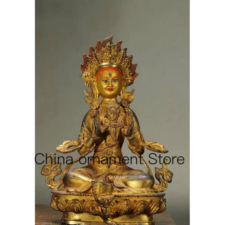 

8.4” Rare Old Tibetan Copper Gilt White Tara Spirit of Compassion Goddess Statue