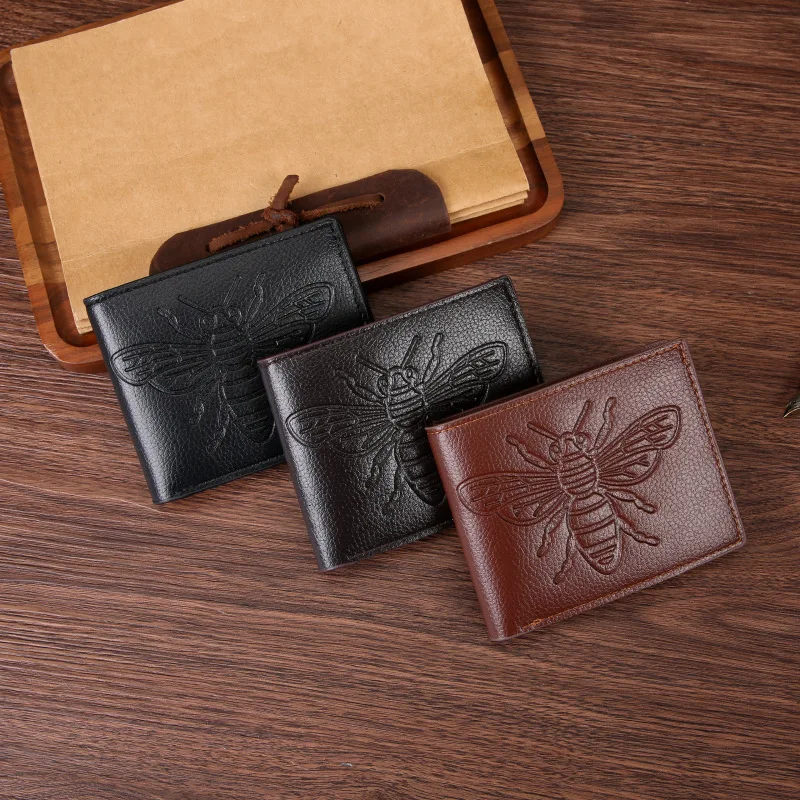 

New men's wallet multi-card slot trend bee embossed short wallet