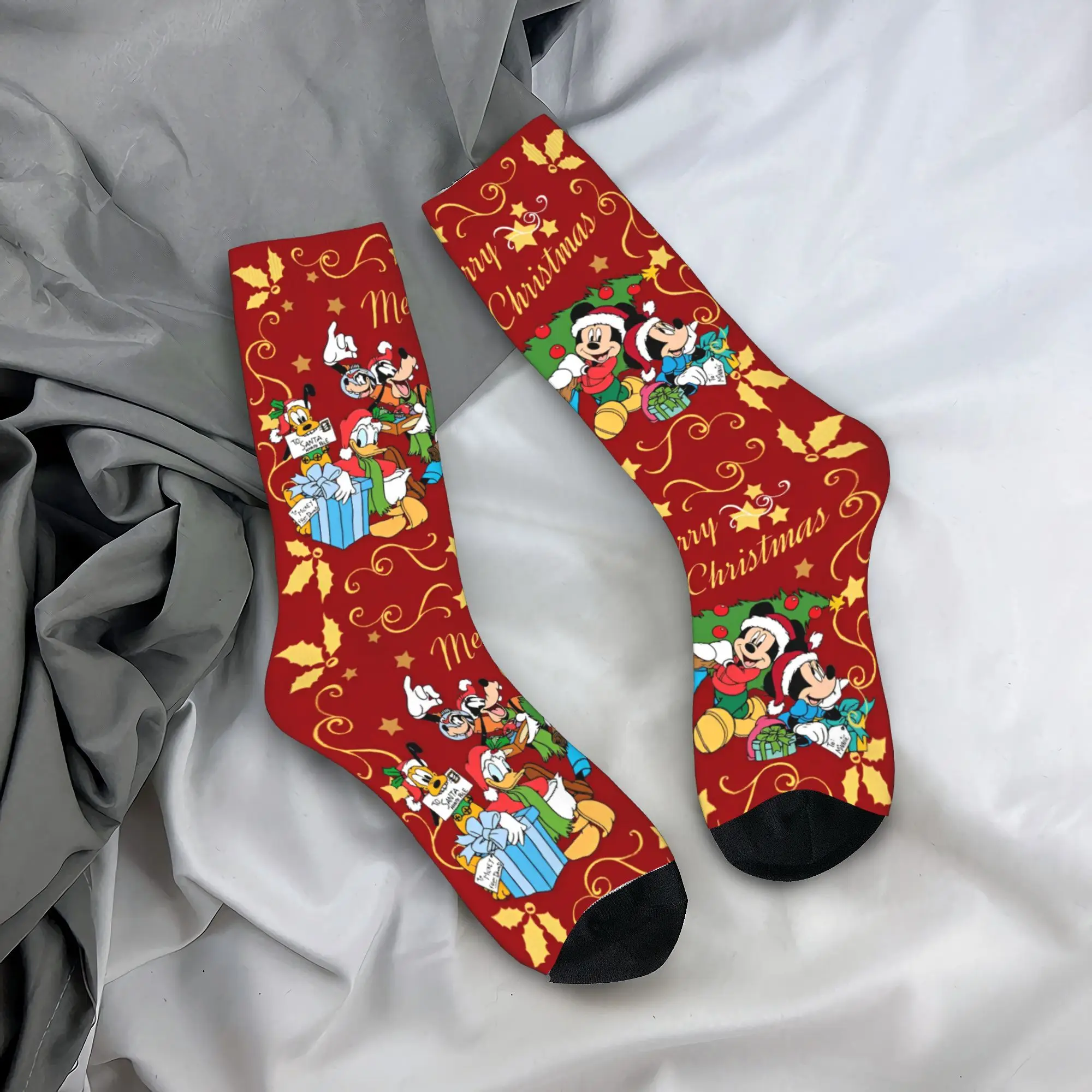 Christmas Mickey Mouse Autumn Winter Stockings Men Women Socks Minnie Donald Duck Goofy Goof Sweat Absorbing Skateboard Socks