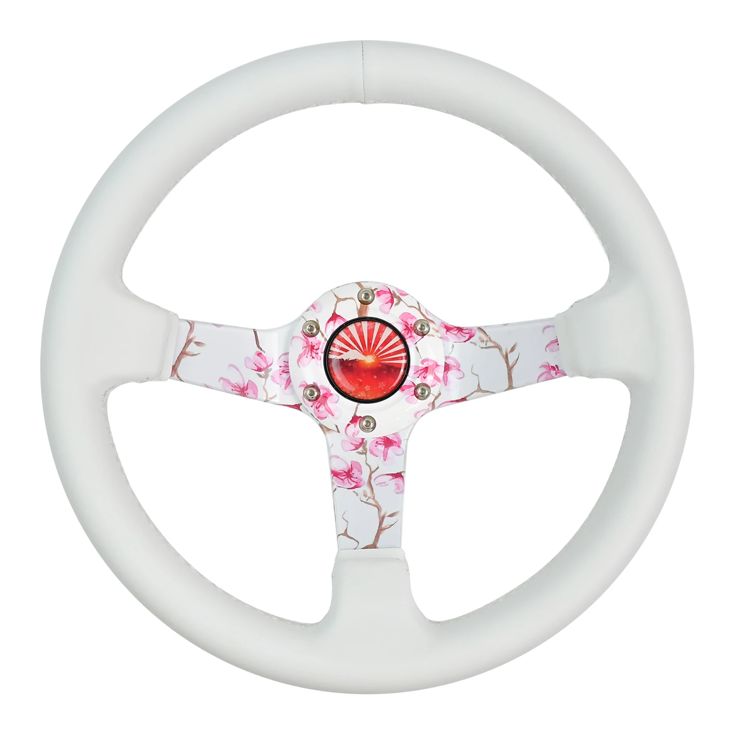 

Universal White Leather 320mm With 80mm Deep Blossom Steering Wheel Car Accessory for Pink Flowery