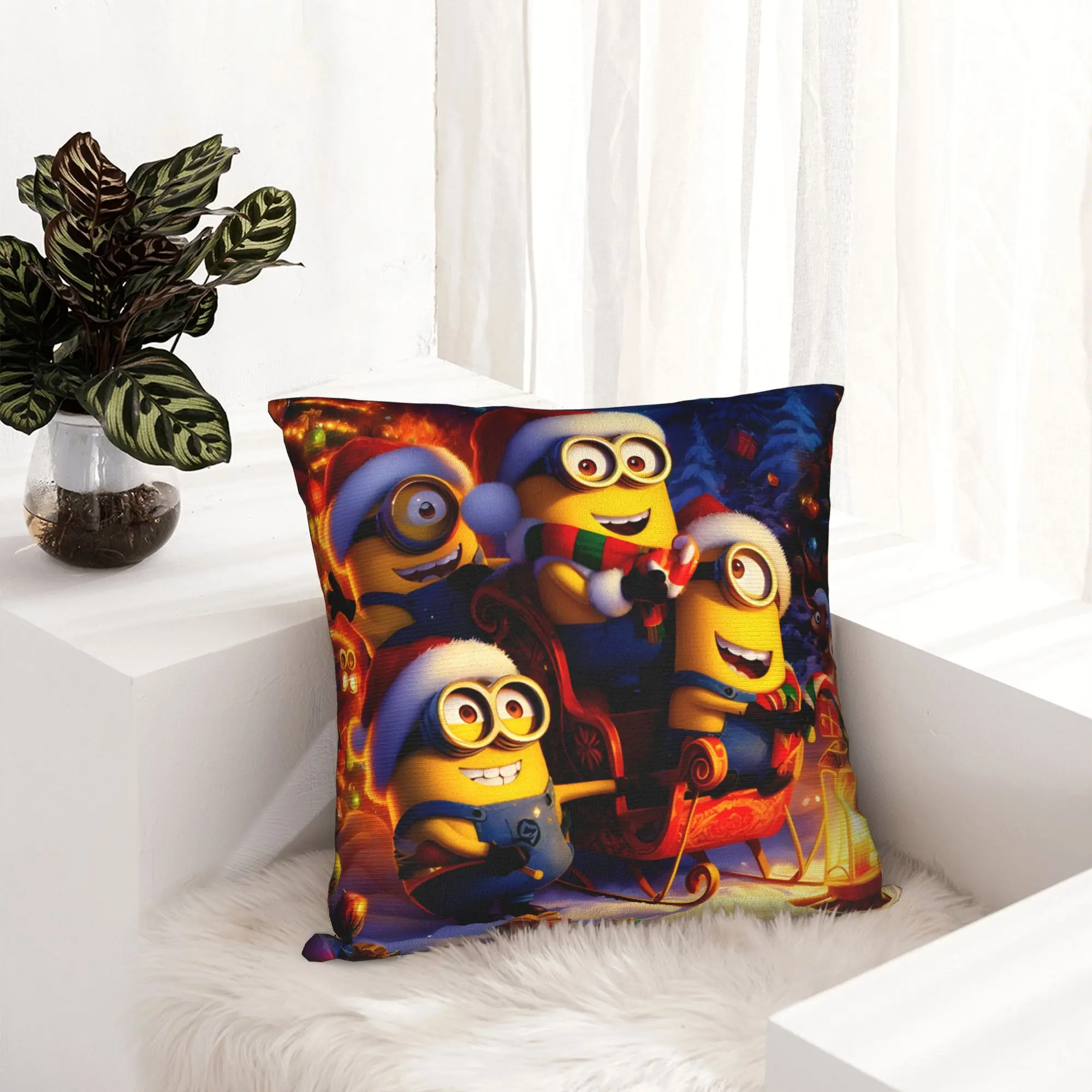 Cartoon M-Minions Christmas Pillowcase Soft Polyester Cushion Cover Gift  Throw Pillow Case Cover Bedroom Zipper 45*45cm