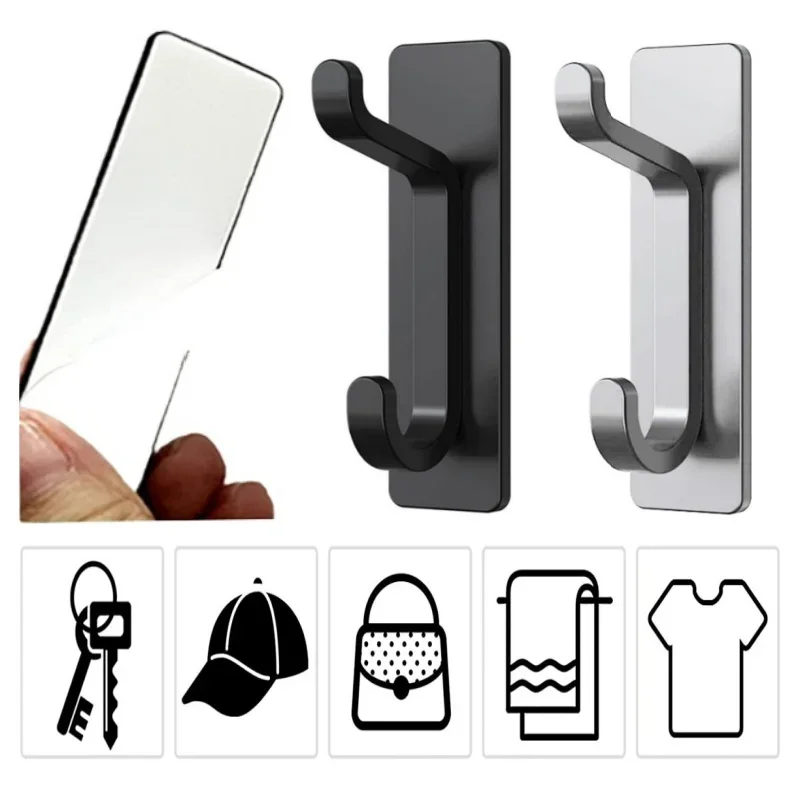 2/4Pcs Multi-purpose Hook Set Stainless Steel Non-punching Clothes Umbrella Bathroom Hat Storage Tool Universal Adhesive Hook