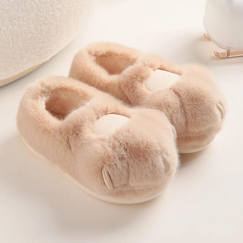 Fuzzy Plush Slippers Funny Cute Cats Paw Slipper Warm Pad Cartoon Furry Slippers Bear Paw Anti-slip Indoor Floor Shoe