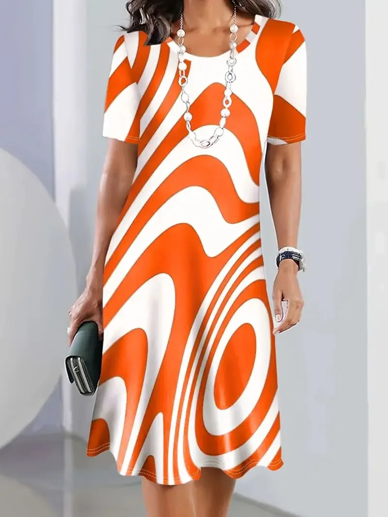 

Трансграничное новое длинное женское платье с круглым вырезом и короткими рукавами, завязывающее талию, 3Dпринта в Европе и Америке