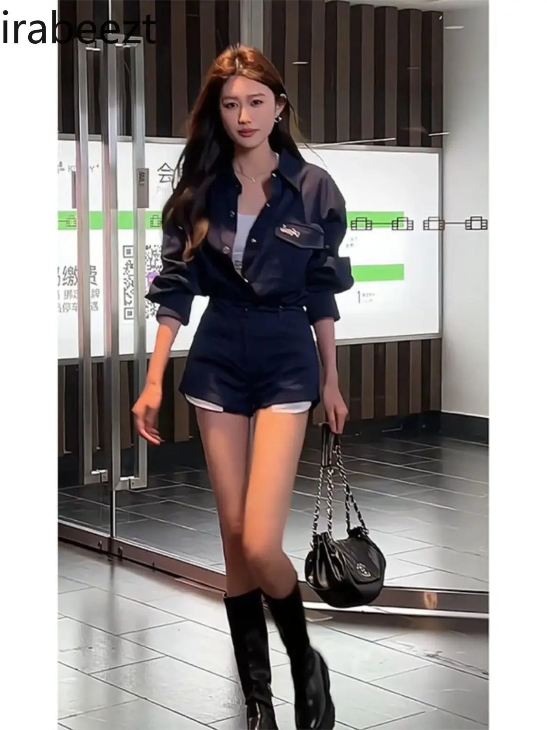 New Beautiful Fashion Korean Summer Blue Casual Sun Protection Shirt Shorts Two Sets of Girl Summer Outfits for Women