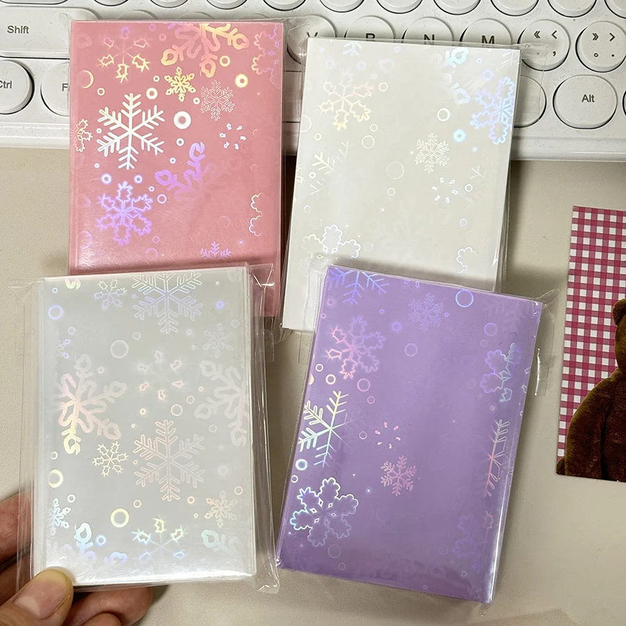 SKYSONIC 50pcs Kpop Card Sleeves 61x91mm Snowflake/Sakura Holder For Holo Postcards Top Load Film Photocard Game Cards Protector