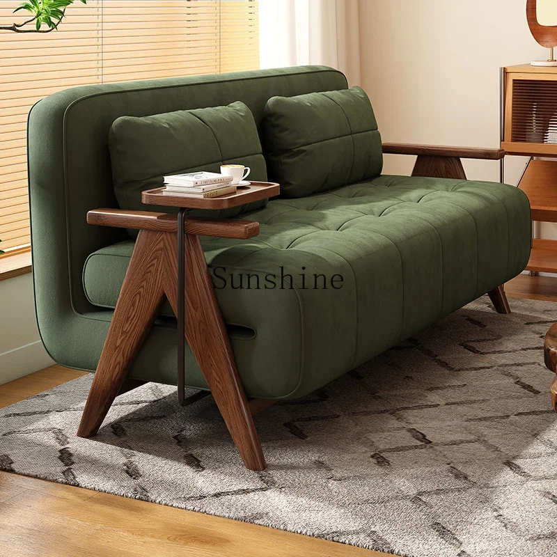 

Japanese-style wabi-sabi wind solid wood bed foldable dual-purpose living room multi-functional technology cloth sofa