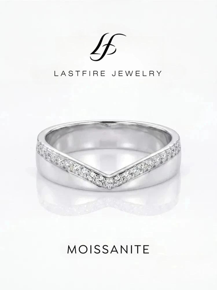 925 Sterling Silver Fashion Real Round Moissanite Diamond V-shaped Rings for Women Daily Wear Anniversary Party Fine Jewelry