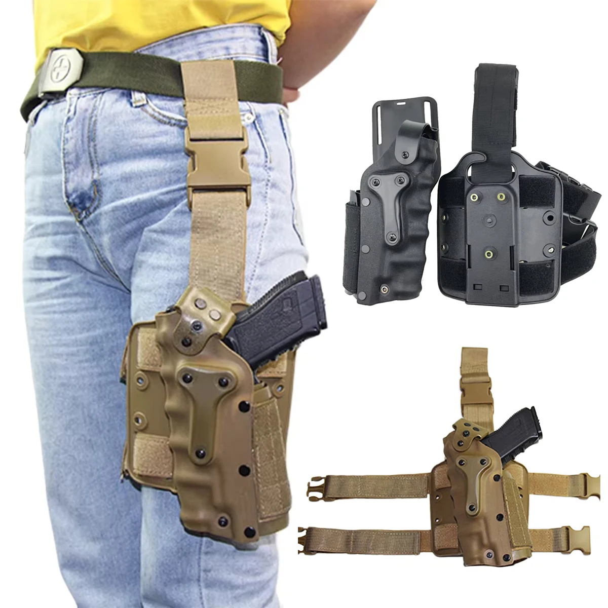 

Tactical Pistol Holster Universal Left and Right Flashlight Handgun Gaiter Holster for Outdoor Hunting Shooting Colt G17 1911 M9