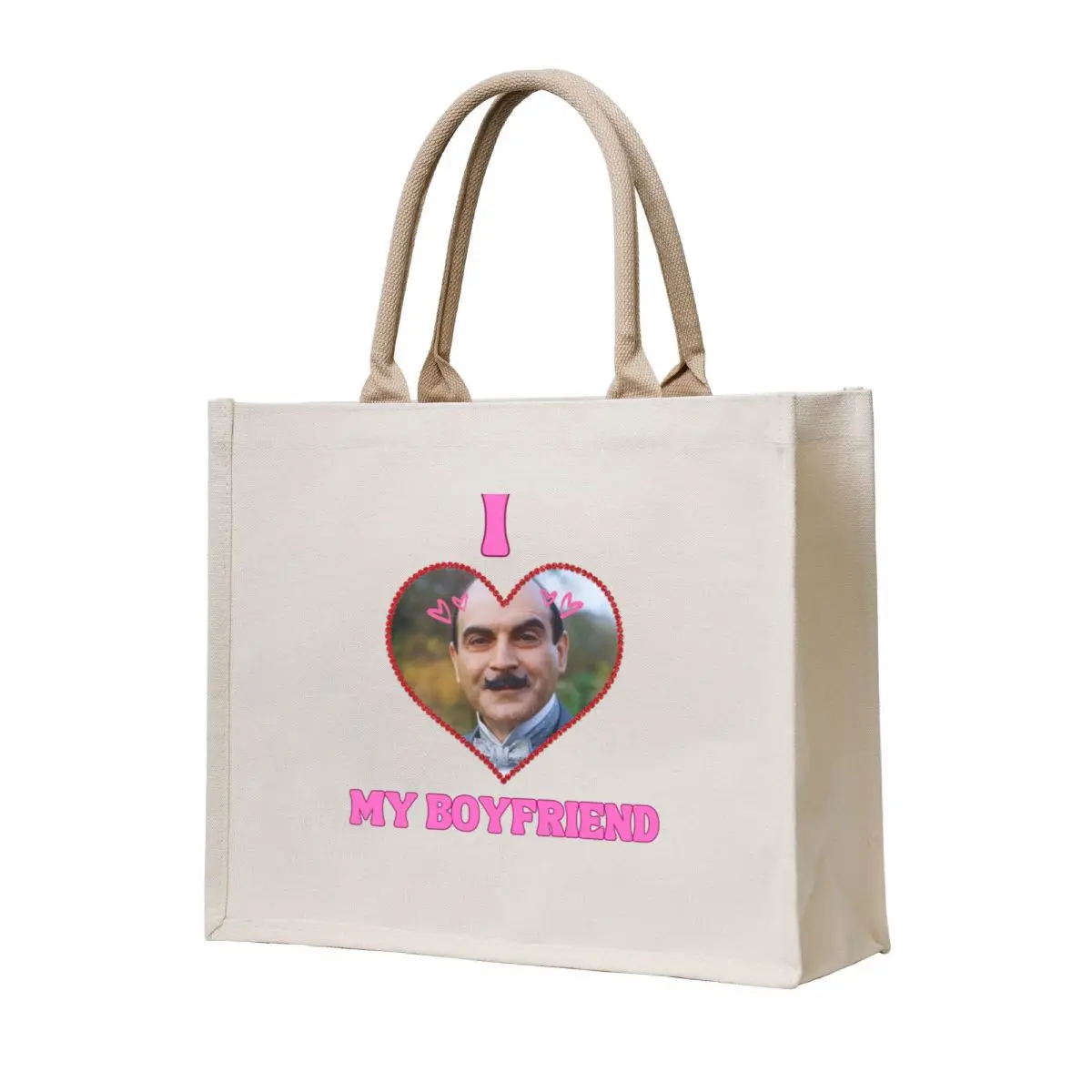 

Hercule Poirot I Love My Boyfriend Heart Tote Bag Gift bag foldable reusable bag Portable shopping sacs de shopping