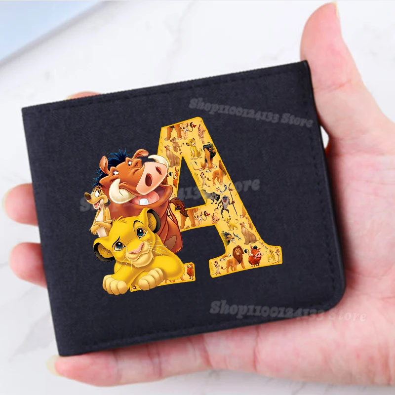 Mufasa Lion King Foldable Coin Purse Letters A-Z Disney Movie Simba Cartoon Print Wallet Men Boy Kid Portable Bank Card Mini Bag