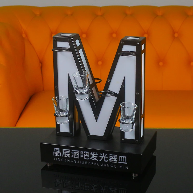 Stainless Steel LED Luminous M-Shaped Shot Glass Rack Cocktail Glass Holder for Bar And Nightclub