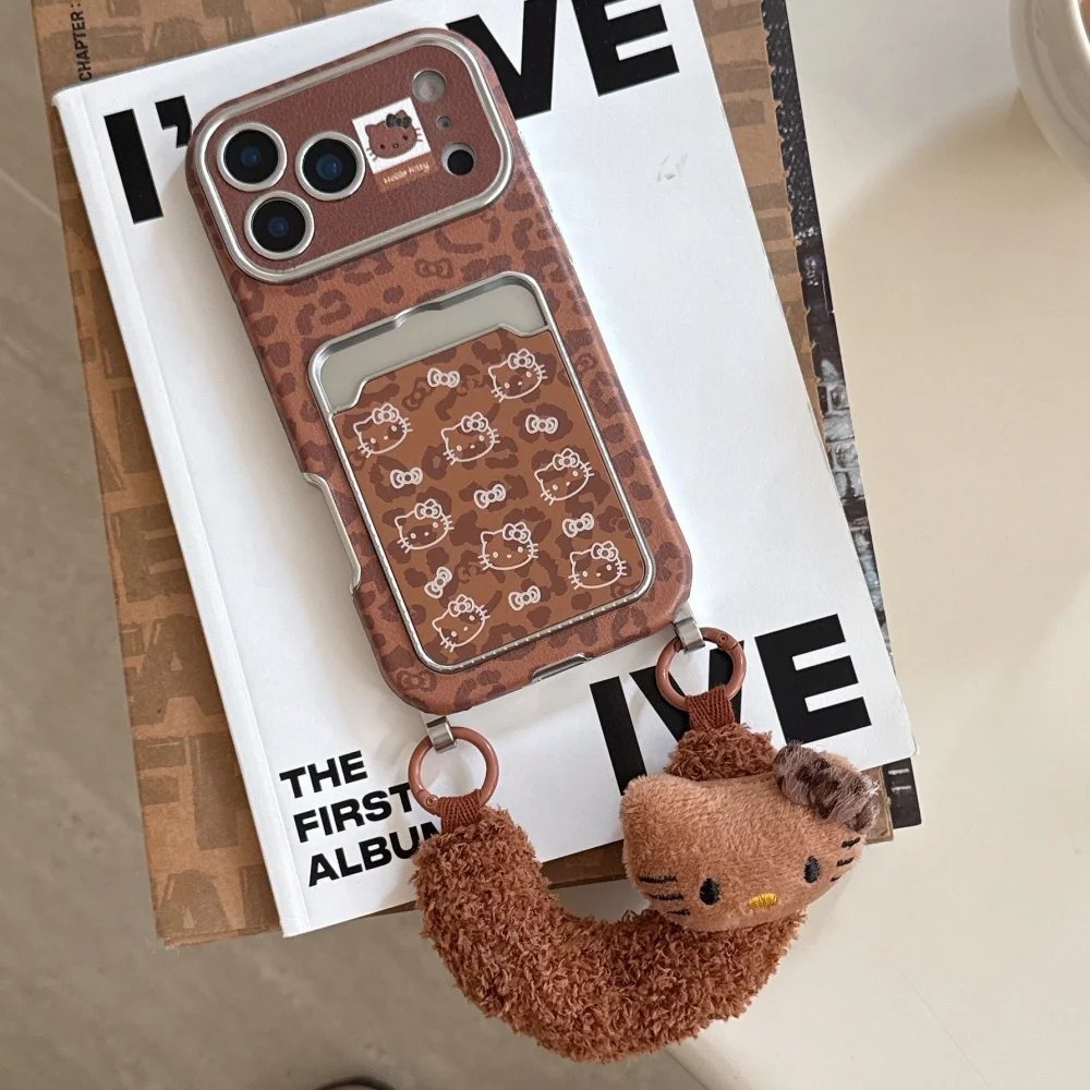 حافظة هاتف مجوفة بطبعة الفهد KT مناسبة لهاتف أبل 17 برو 16 15 برو ماكس 14 برو 13 مع حبل يدوي قطيفة #1