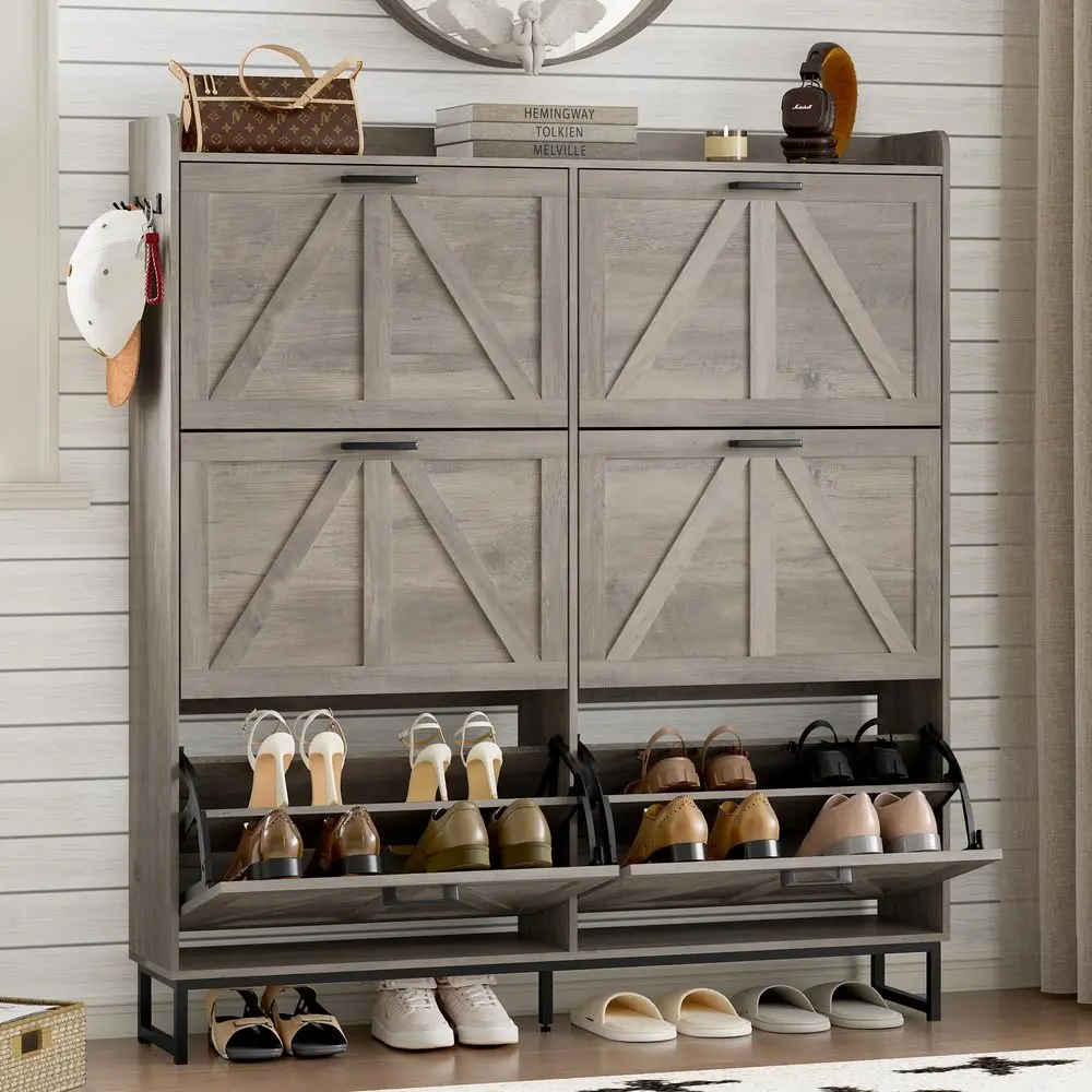 

Shoe Cabinet with 6 Flip Drawers Narrow Shoe Storage Cabinet Organizer Wooden Freestanding Shoe Rack Hidden Slim Shoes Storage
