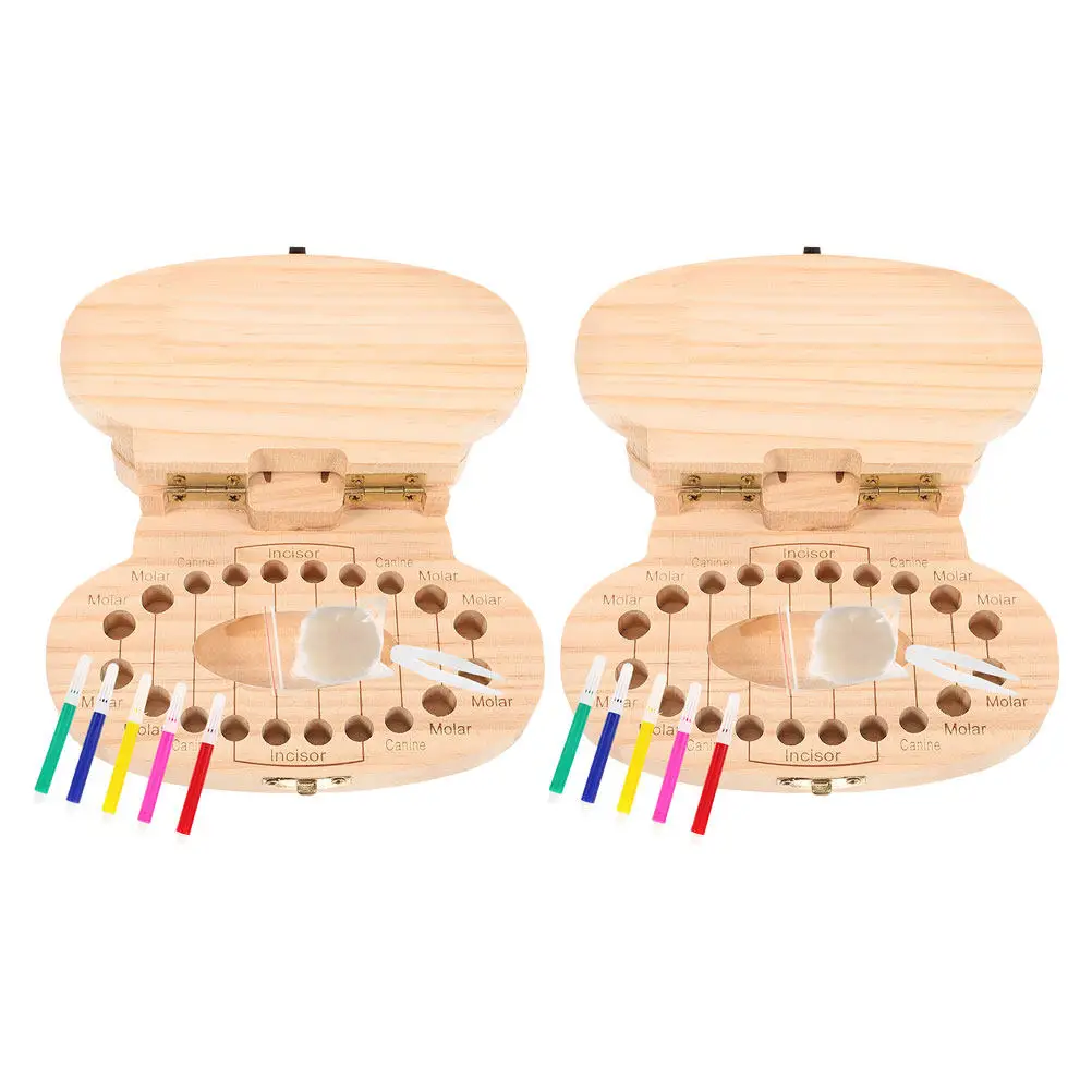 

2Set Wooden Hippo Tooth Keepsake Box Baby Teeth Storage Organizer Secure Lost Tooth Holder Gift for Baby Shower