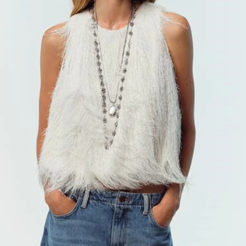Französisch Stil Quaste Weste Frauen Ärmellose Tops Elegante Büro Dame Streetwear Herbst Winter Mode Einfache Dame Bustier Weste