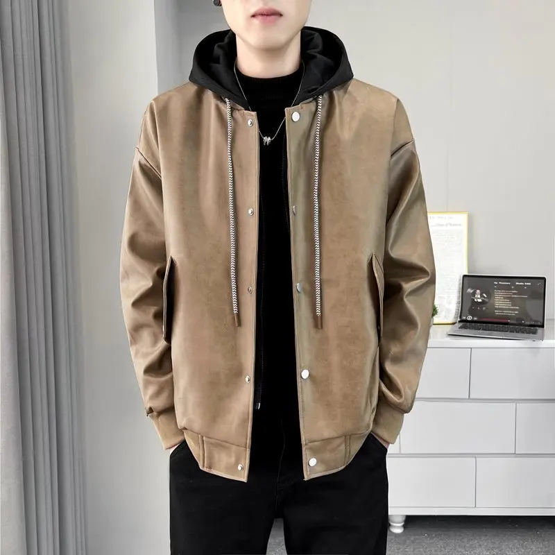 

Мужская кожаная куртка Slim Fit в корейском стиле, новая модель, из овчины, с длинными рукавами и отложным воротником