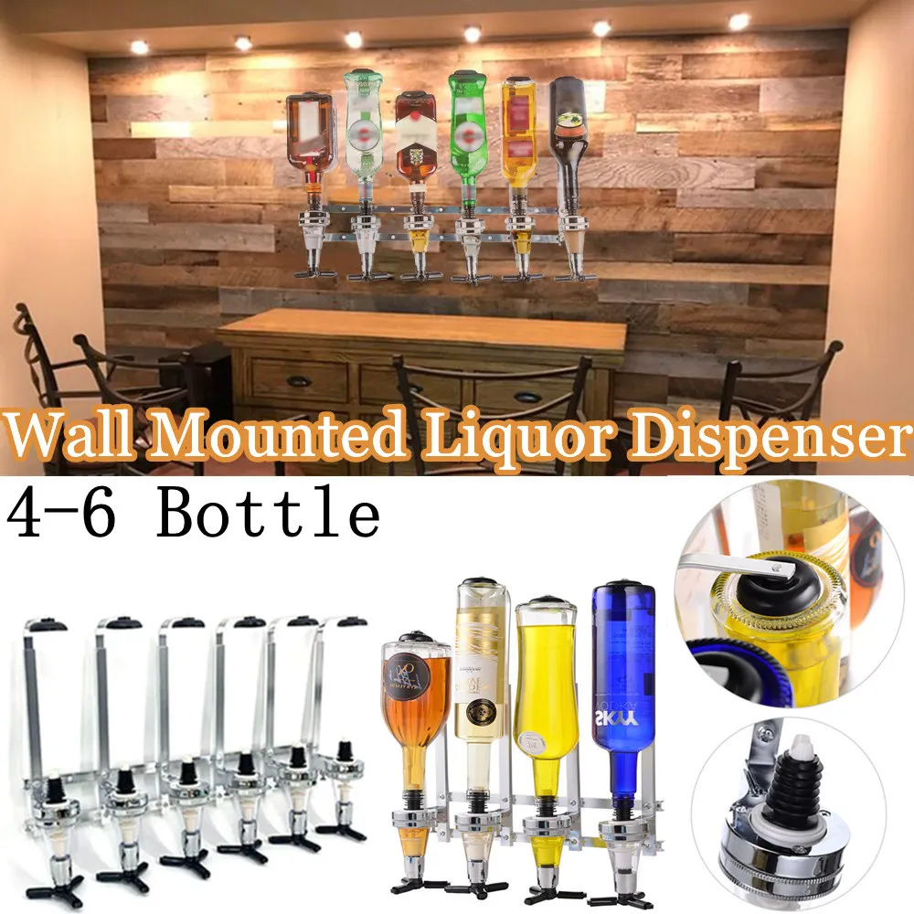 Wandmontierter 4/5/6 Flaschen-Schnapsspender, Bar-Butler-Halterung für Alkohol, Getränke, Whisky, Getränke, Weinspenderhalter für 4–6 Schüsse