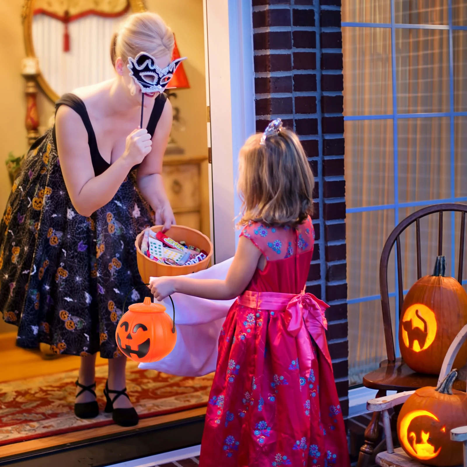 

Halloween Pumpkin Bucket Candy Container Snack Storage Trick Or Treat Party Supply Portable Treat Jar Festival Props