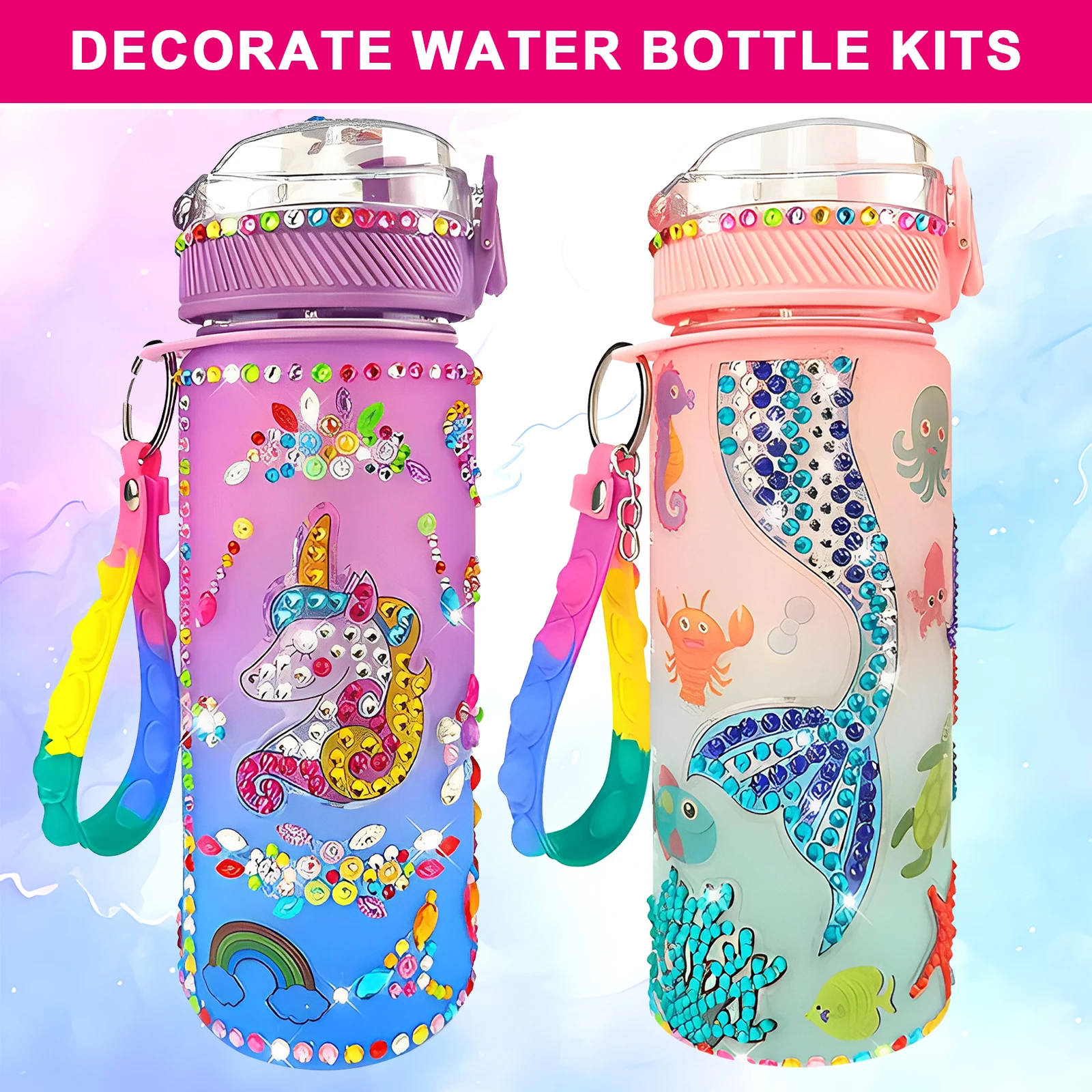 Bottiglia d\'acqua per bambini piuttosto colorata regali bottiglia d\'acqua a sirena sicura con adesivi attraenti decorare i kit di bottiglie d\'acqua