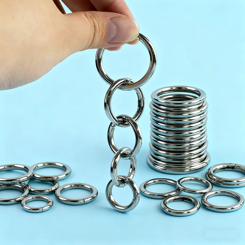 2/5/10/20P 10-35 مللي متر لفائف الربيع Carabiners المفاتيح الفضة يا خاتم الفولاذ المقاوم للصدأ أبازيم قابلة للفتح حلقة تسلق كليب المفاجئة حلقة هوك
