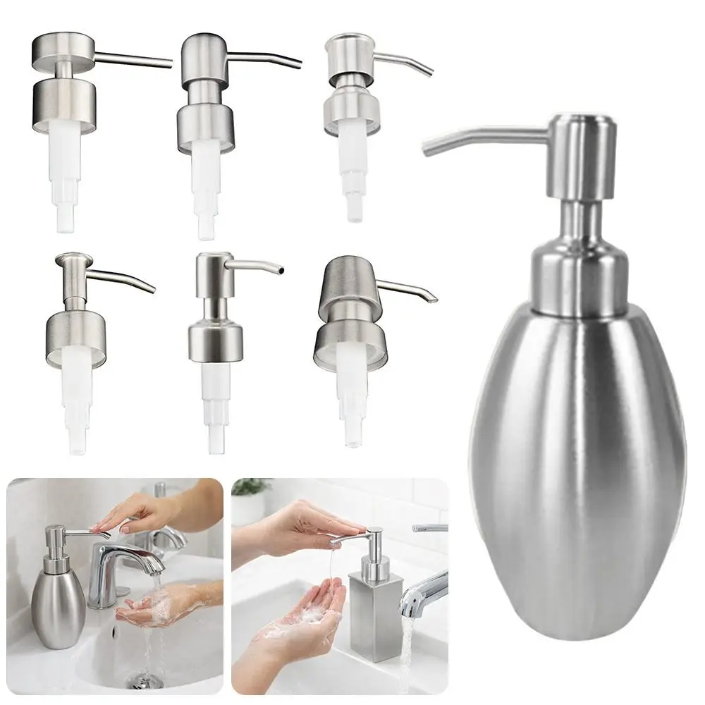 Fashion Stainless Steel Soap Pump Head Reusable Replaceable Liquid Lotion Dispenser Head 28 Thread Shampoo Pump Tube