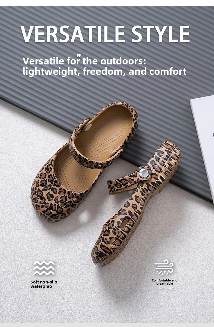 Niedliche Damen-Clogs mit Leopardenmuster, süße Outdoor-Schuhe, Sommer-Neuheit, EVA-Outdoor-Strand-Pantoffeln, wasserdicht und rutschfest. – Detail 4