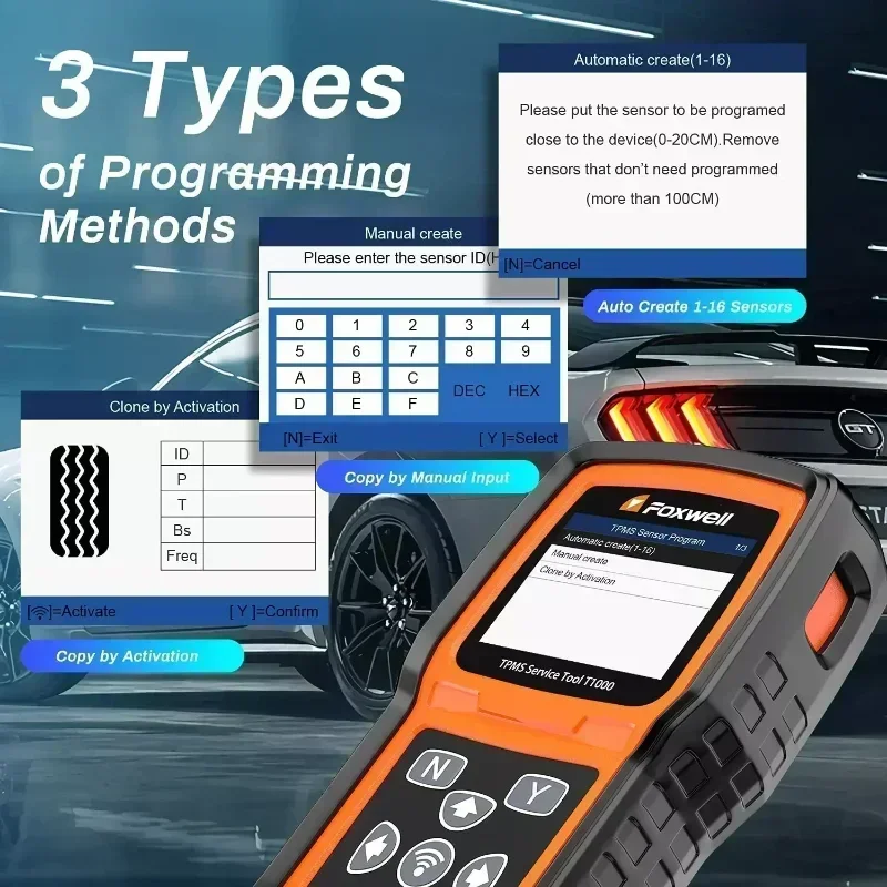 Foxwell T1000 TPMS Tool learning for 98%Sensors Programming  RF Key FOB Tire Pressure Monitoring System Auto Tester PK TS601