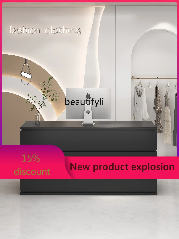 

Black Paint Cashier Clothing Store Counter Barber Shop Bar Reception Desk