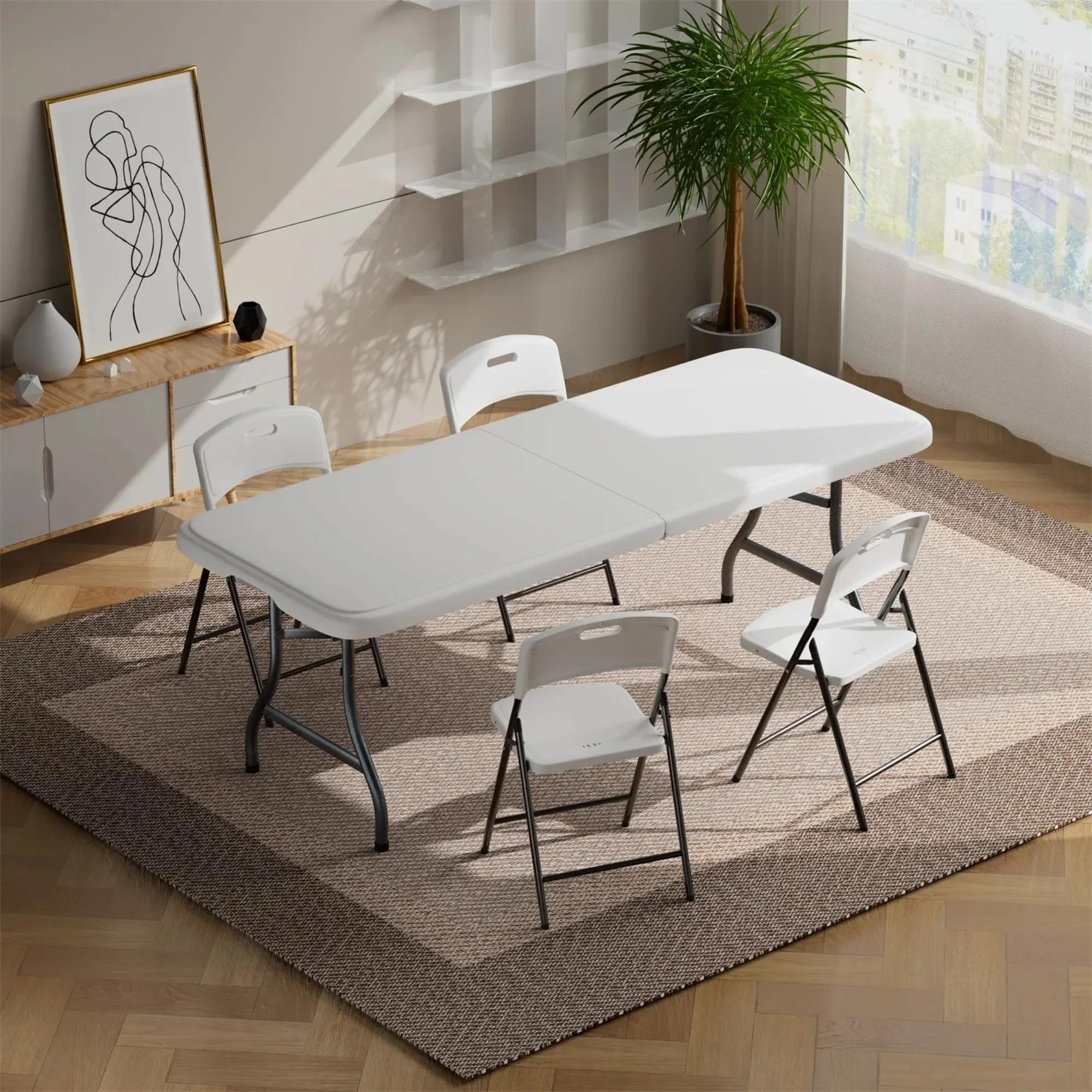 

6ft Plastic Folding Table, Portable Folding Table, Outdoor Folding Picnic Table with Sturdy Handles on Both Sides