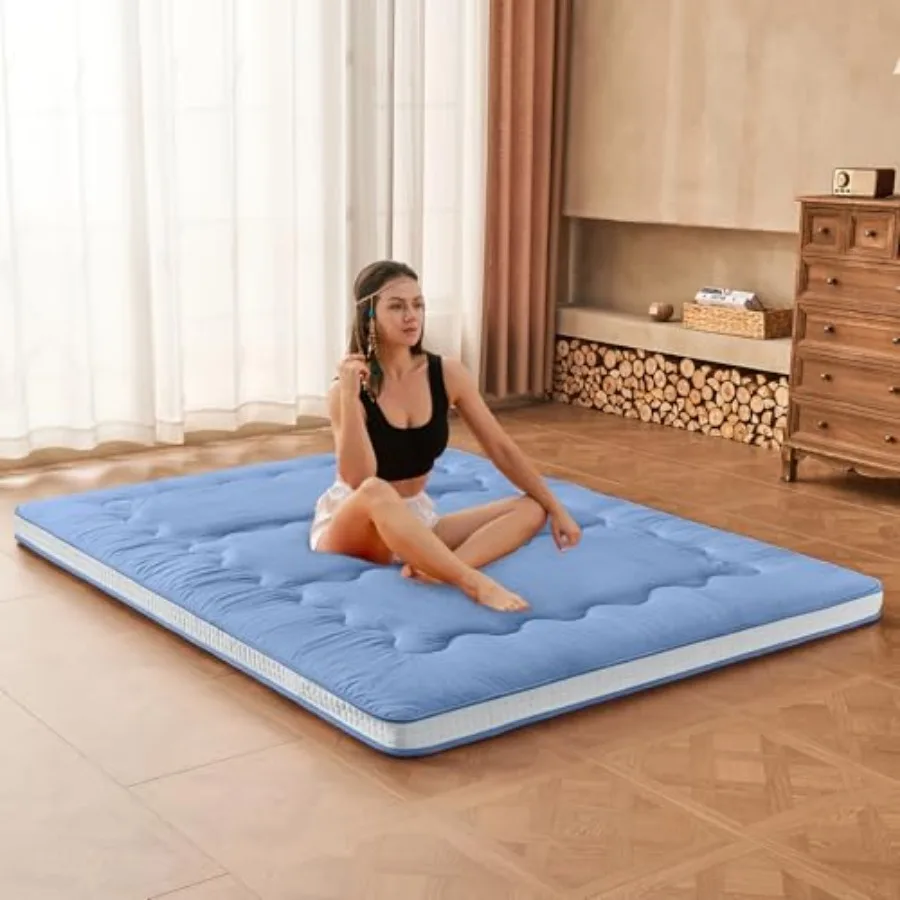 

Japanese Floor Futon Mattress Extra Thick Folding Roll Up Bed Topper Mat for GuestLounger and Tavel