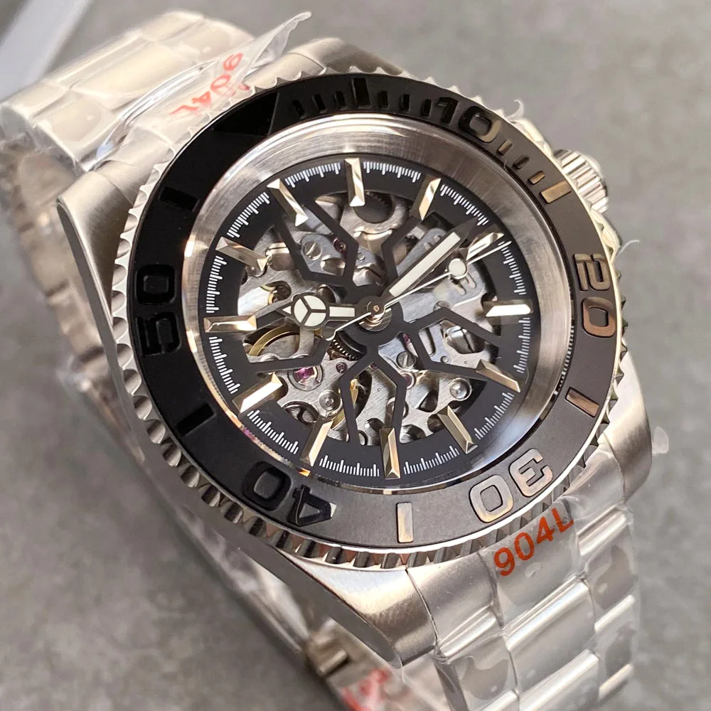 Tandorio NH70 Movement Mechanical Automatic Watch for Men 20BAR Waterproof Sapphire Hollow Dial Skeleton Glide Lock Strap 40mm